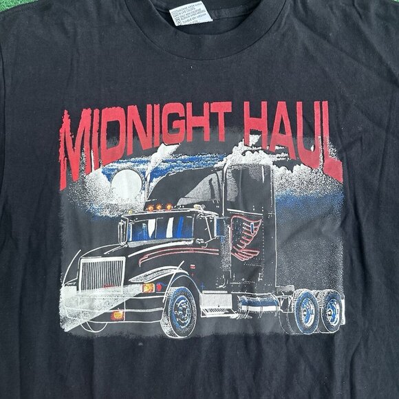 Vtg 90s Midnight Haul Country American Trucker Big Rig Semi Truck T-shirt M - Picture 3 of 7